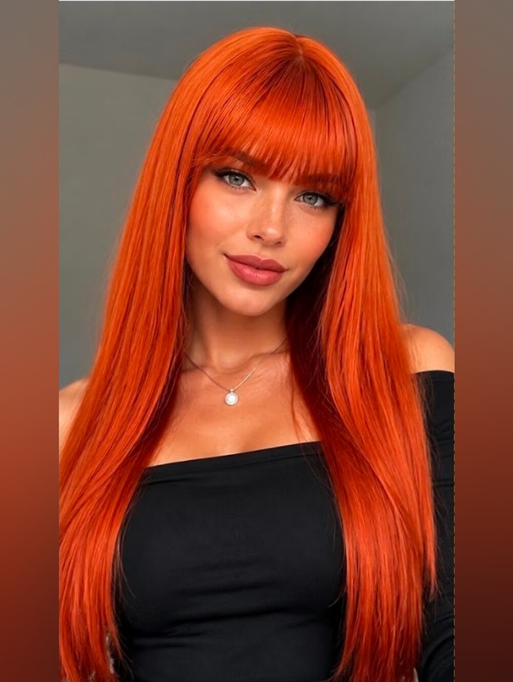 28" Ginger Orange Middle Part Straight Synthetic Hair Wig With Bangs